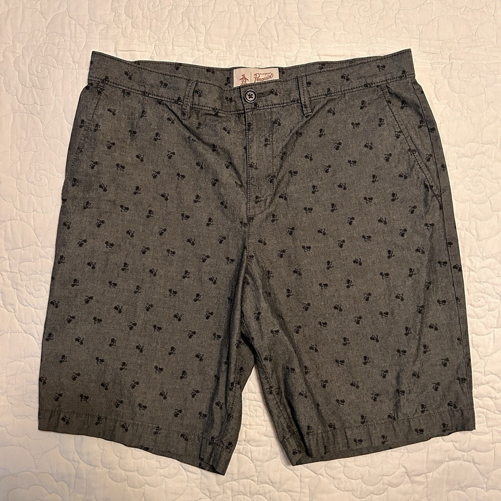 Penguin by Munsingwear Shorts Men's Size 34 Straight Fit Bicycle Print 10" Gray
